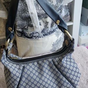 Celine Blue Shoulder Bag with Monogram Pattern